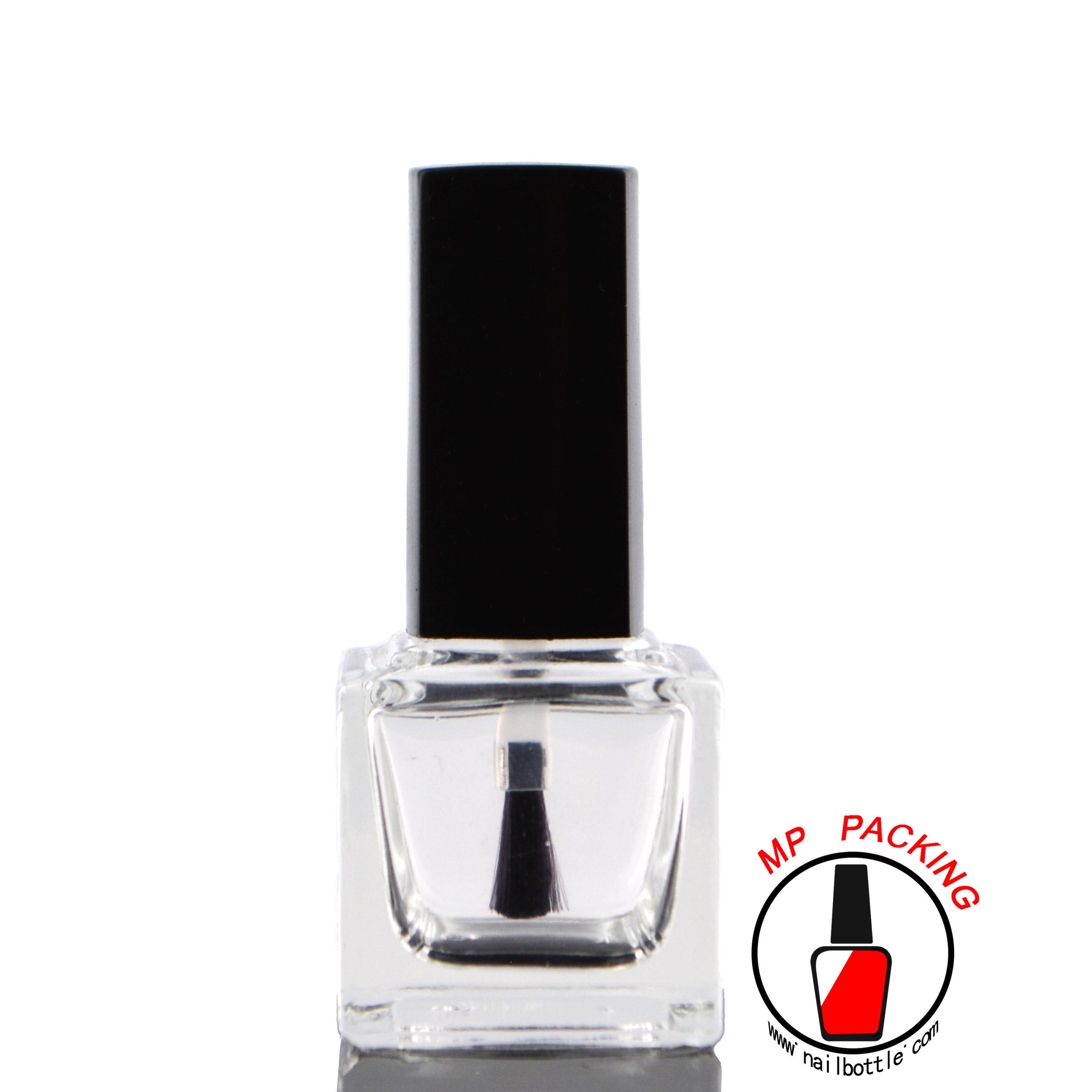 square shaped empty nail polish bottle and brush 