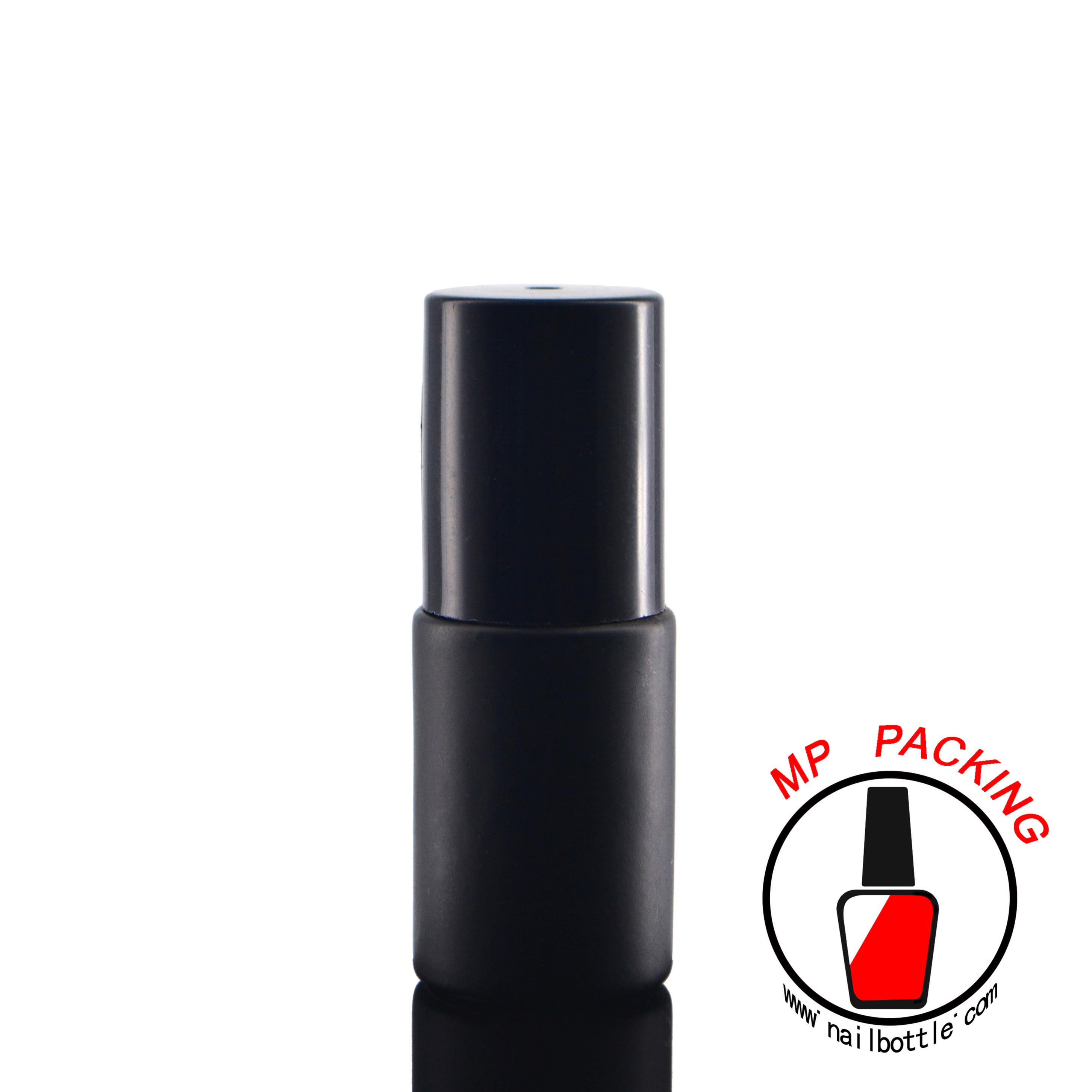 black glass bottle round shape with cap and brush 