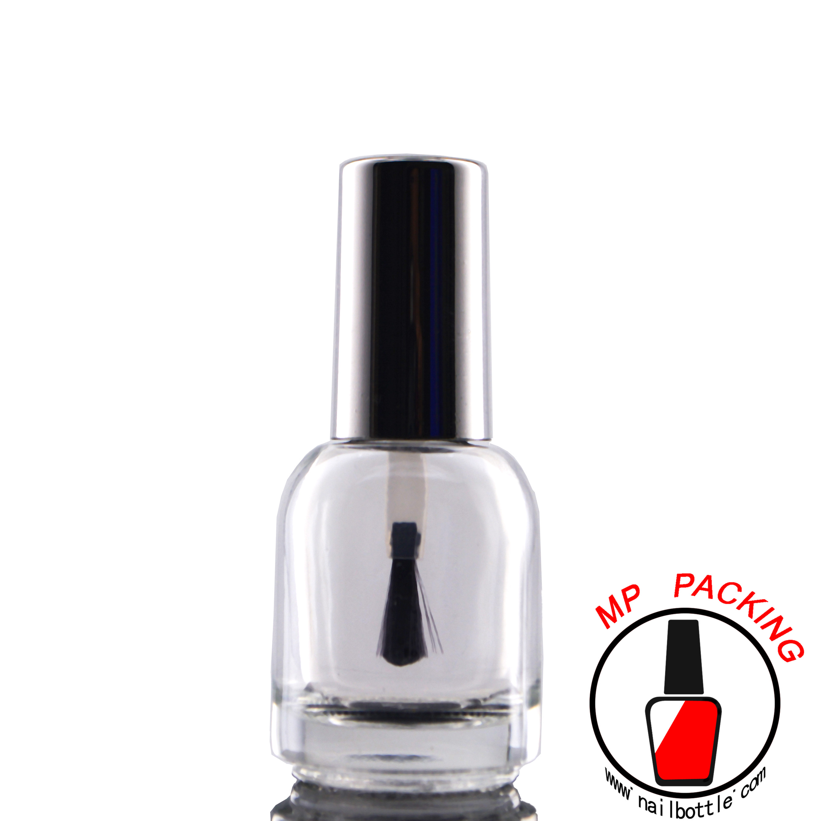 clear glass empty nail varnish bottle and brush cap 