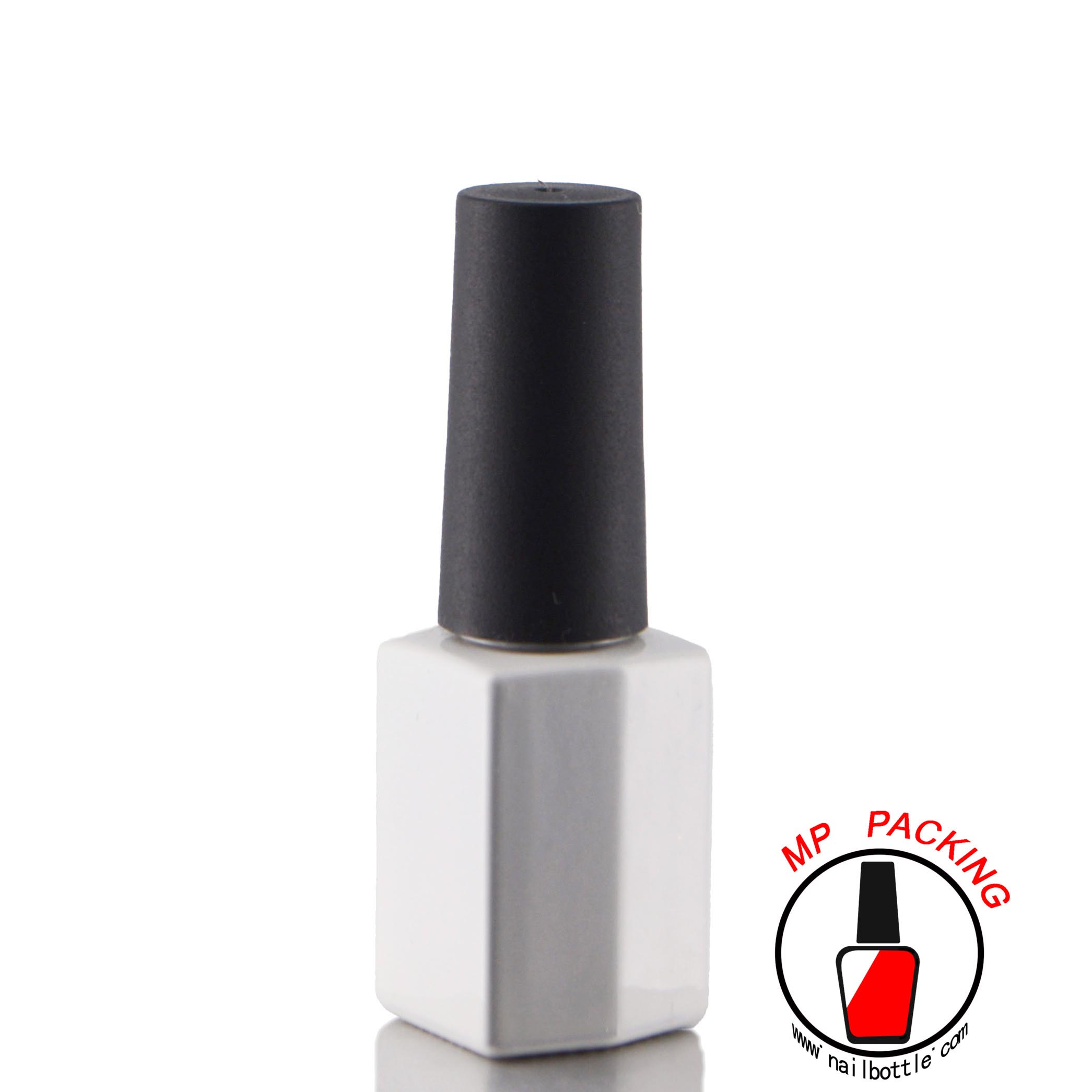 mini white bottle and black plastic cap and brush